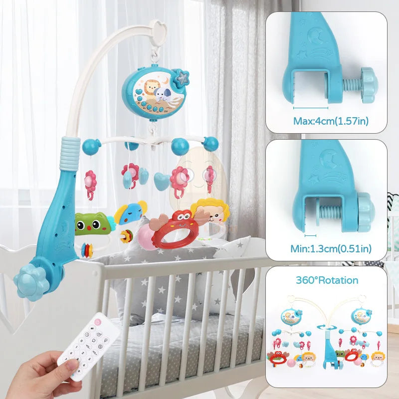 Baby Crib Mobile Rattle Toy For 0-12 Months Infant Rotating Musical Projector Night Light Bed Bell Educational For Newborn Gift