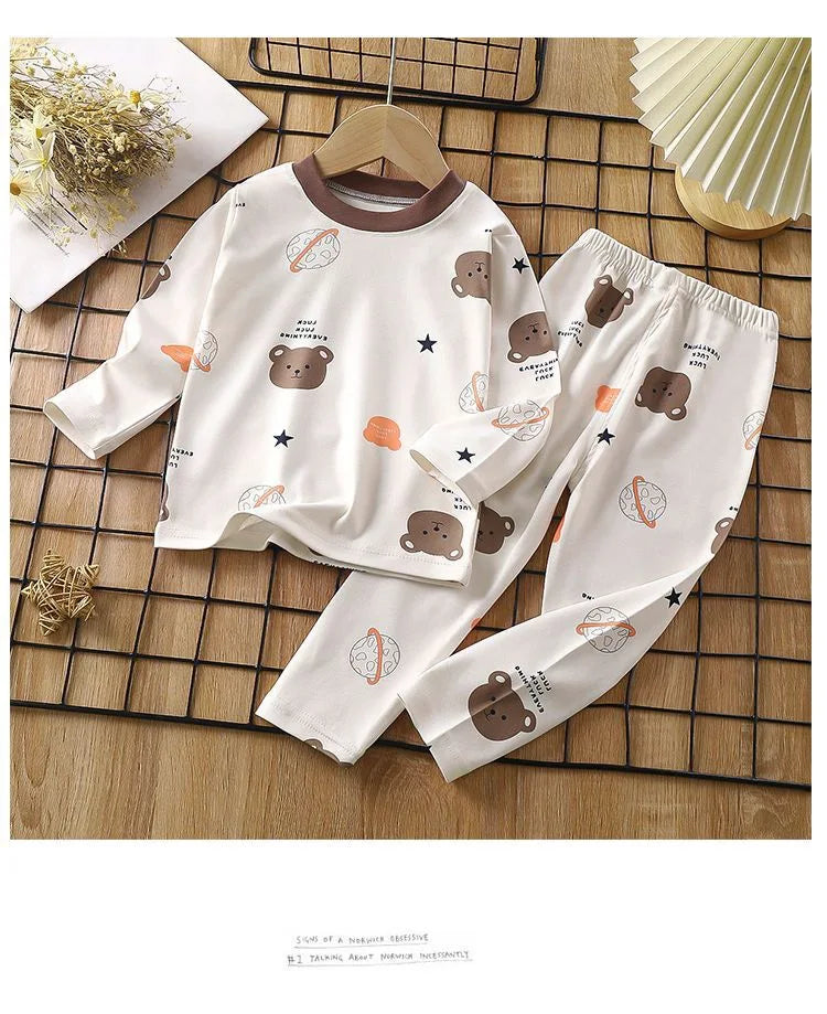 1pcs Children's Underwear Set Kids Soft Cotton Pajamas Boys Girls Baby Spring Autumn Cute Cartoon Long Sleeve Home Sleepwear