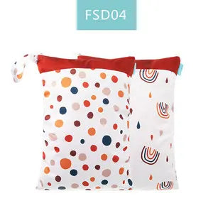 HappyFlute 2Pcs Waterproof Washable Dry And Wet Separation Baby Cloth Diaper Nappy Bag Travel Wetbag For Pool And Beach