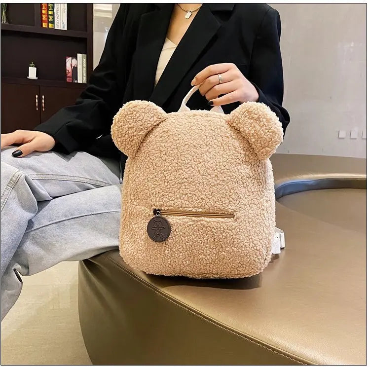 Cute Bear Ear Plush Backpack for Kids Adult Lamb Fleece Shoulder Bag High-capacity Korean Parent-Child Bags Boys Girls Backpacks