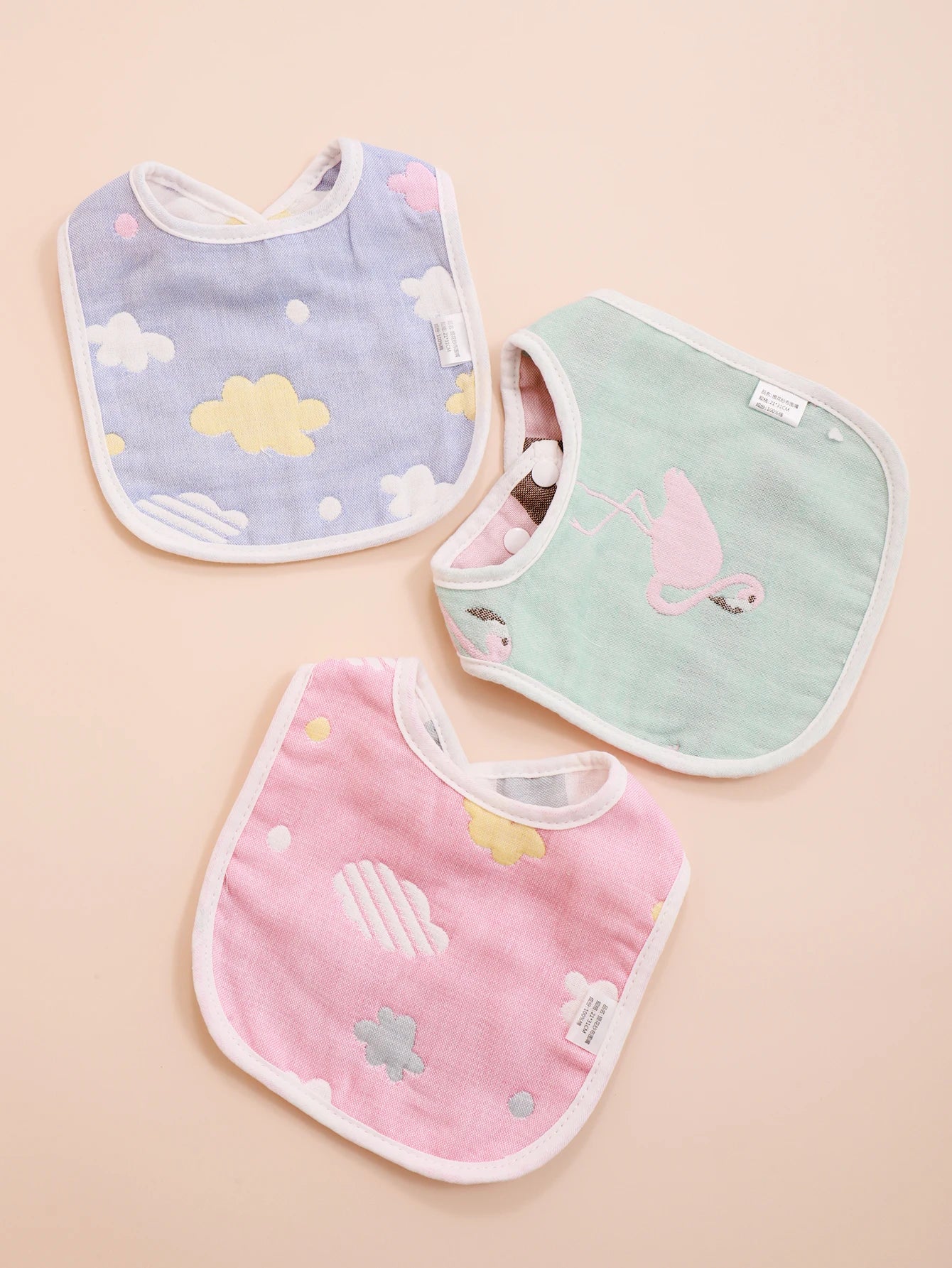 3pcs Baby Bibs U Shape Absorbent Soft Cotton Bib Soft Comfortable Toddler Feeding Eating Burpcloths Waterproof Saliva Towel