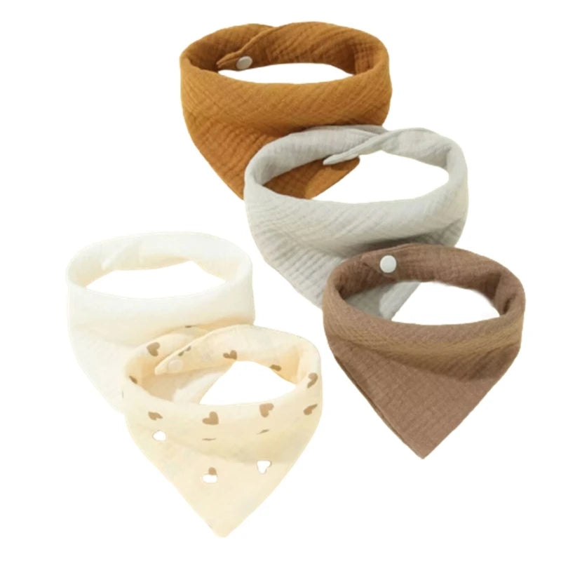 5Pcs Feeding Drool Bibs Cotton Accessories Newborn Solid Color Button Soft Towel Baby Bibs