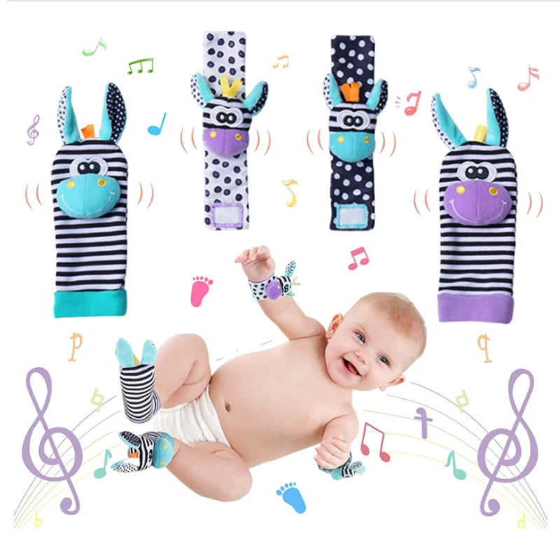 0-12 Months Baby Rattles Toys Animal Socks Wrist Strap +Rattle Baby Foot Socks Bug Wrist Strap Toddler Socks Pacifier Toys