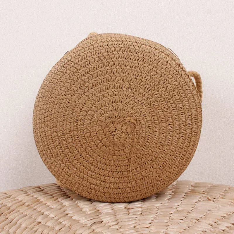 Baby Girl Fashion Casual Solid Straw Shoulder Bags Backpack Accessories Kids Coin Purse Kids Children Cute Round Messenger Bag