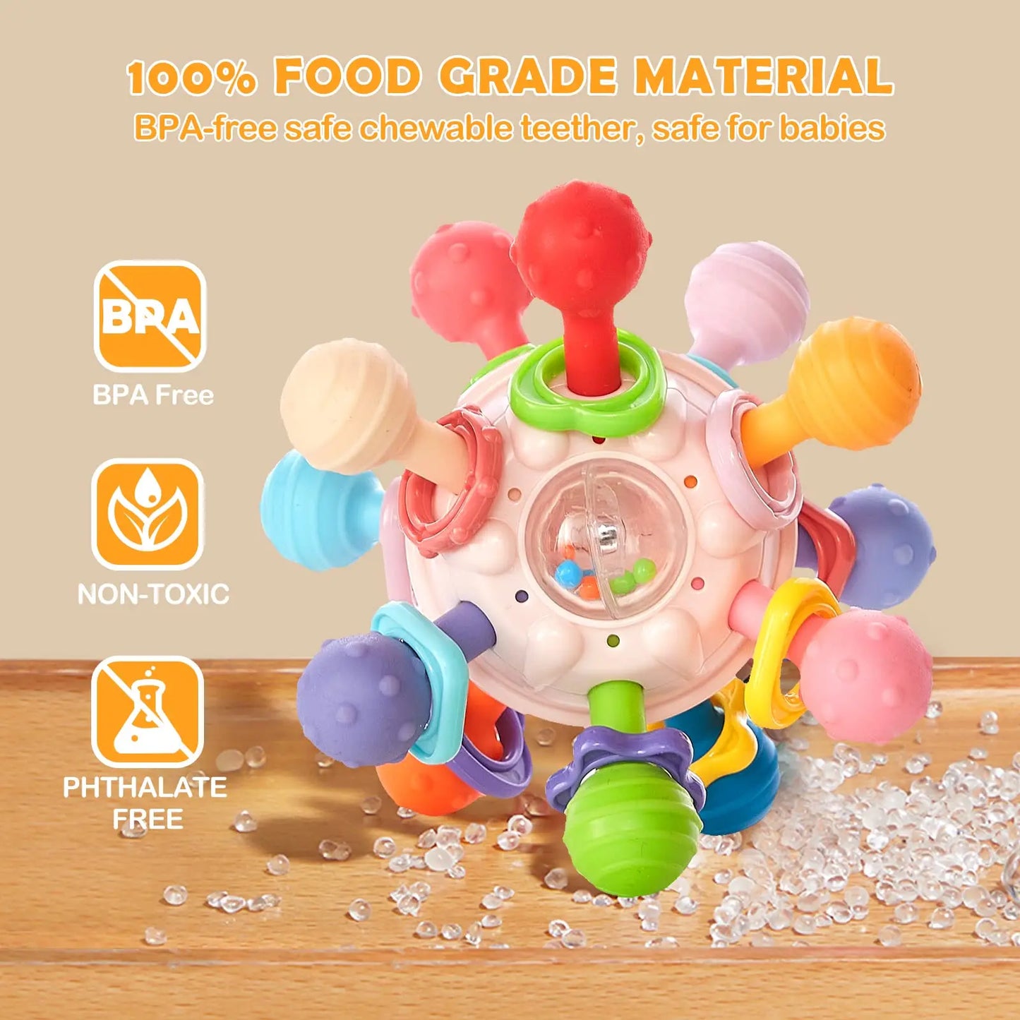 Montessori Baby Teething Toys Sensory Chew Teething Ball Rattle Grasping Activities Babies Toys for 0-18 Months Girls Boys Gifts