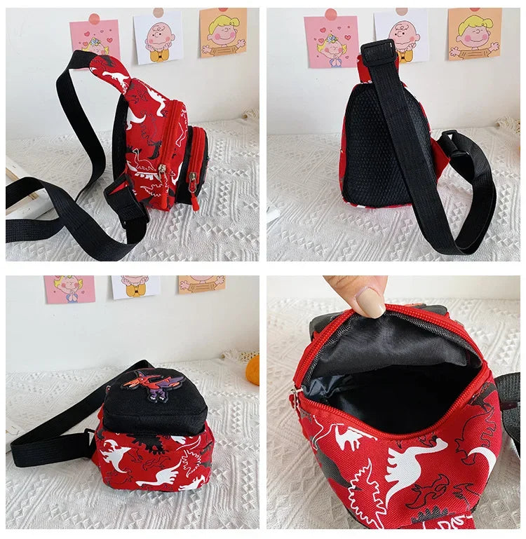 Kids Waist Bags Cartoon Dinosaur Print Outdoor Travel High Capacity Crossbody Zipper Bag Girl Boy Gift Children Chest Pouch Pack