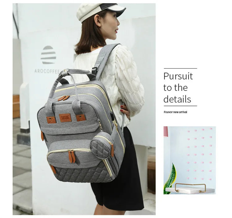 Folding Mommy Bag with USB Port and Shade Cloth Mosquito Net Portable Folding Crib Bed Multi Function Pee Pad Mother Baby Bag