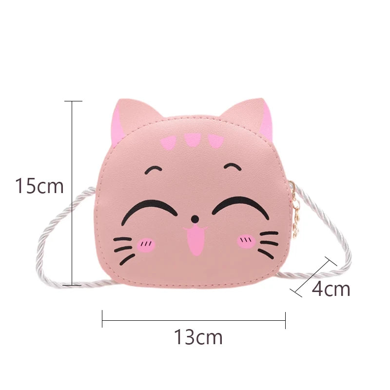 New Outdoor Kids Shoulder Bag PU Leather Cartoon Girls Princess Handbag Cute Cat Travel Baby Mini Coin Purse Messenger Bags