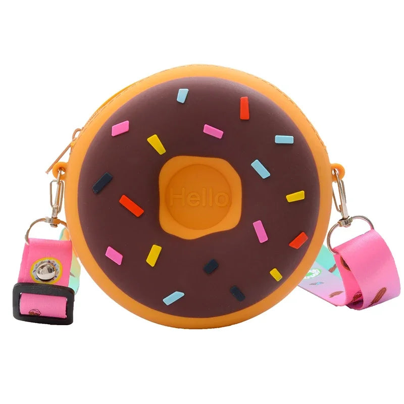 Round Donut Crossbody Bag Child Child Girl Children Shoulder Bag Adjustable Strap Vacation Travel Rainbow Printed Pocket Package