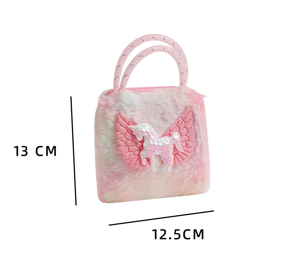 Unicorn Cartoon Plush Shoulder Bag for Kids Crossbody Bag for Kindergarten Girls Portable Outdoor Small Square Coin Bag Wallet