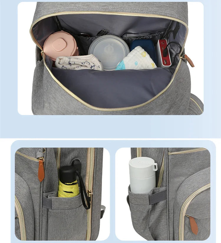 Folding Mommy Bag with USB Port and Shade Cloth Mosquito Net Portable Folding Crib Bed Multi Function Pee Pad Mother Baby Bag