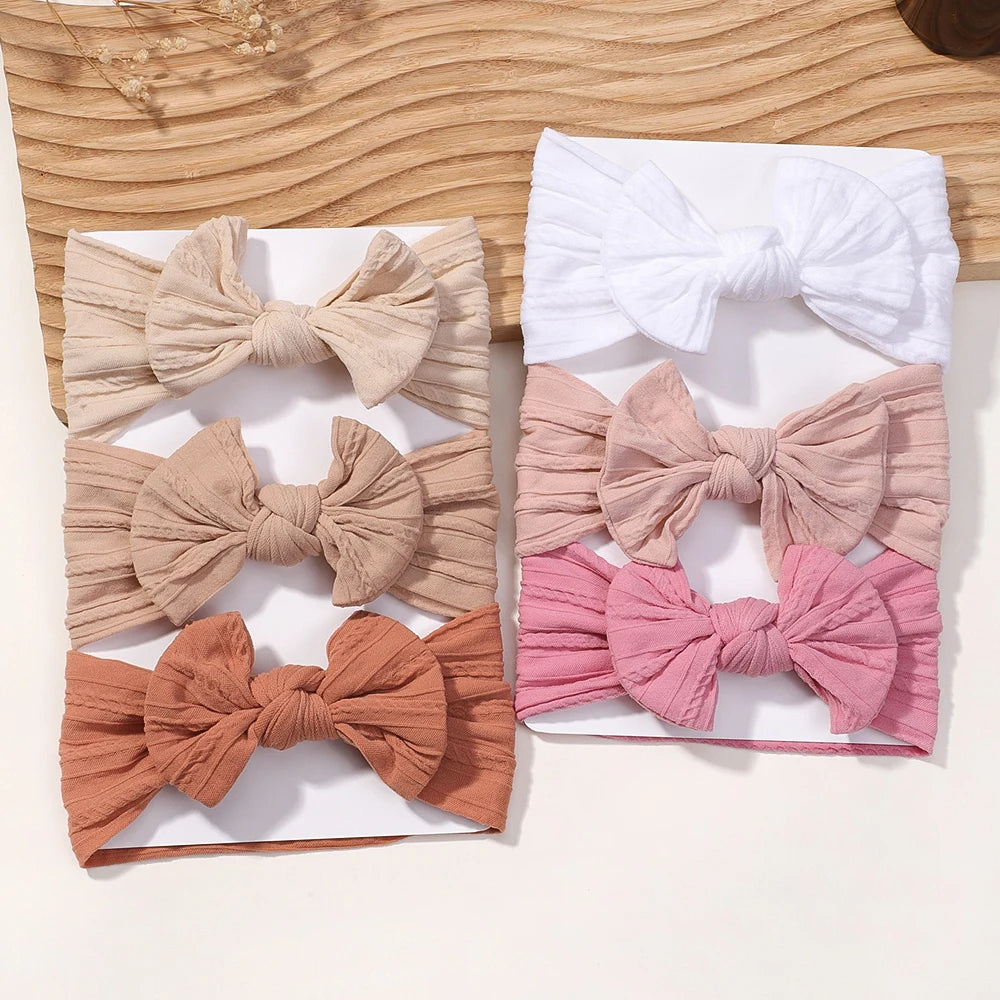 3Pcs Solid Color Baby Headband Bow Children Hair Band Elastic Nylon Newborn Headbands Soft Turban Headwrap Kid Hair Accessories