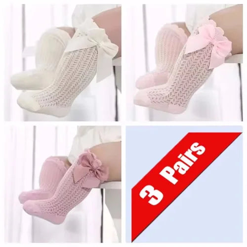 1/3Pairs Baby Girl Socks Toddler Big Bow Cotton Summer Mesh Infant Knee Socks Newborn Long Princess Socks For Girls 0-24Month