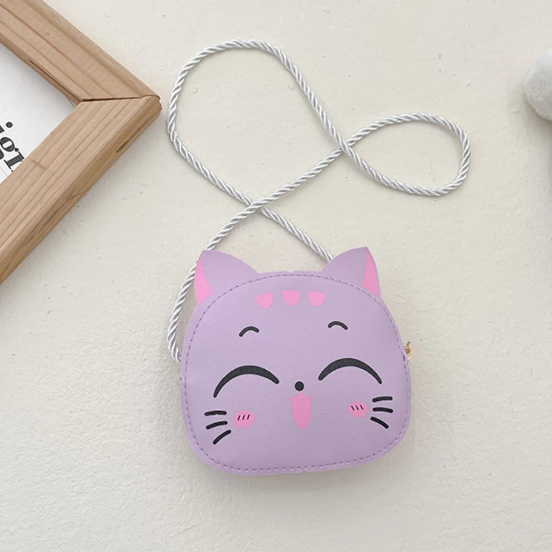 New Outdoor Kids Shoulder Bag PU Leather Cartoon Girls Princess Handbag Cute Cat Travel Baby Mini Coin Purse Messenger Bags