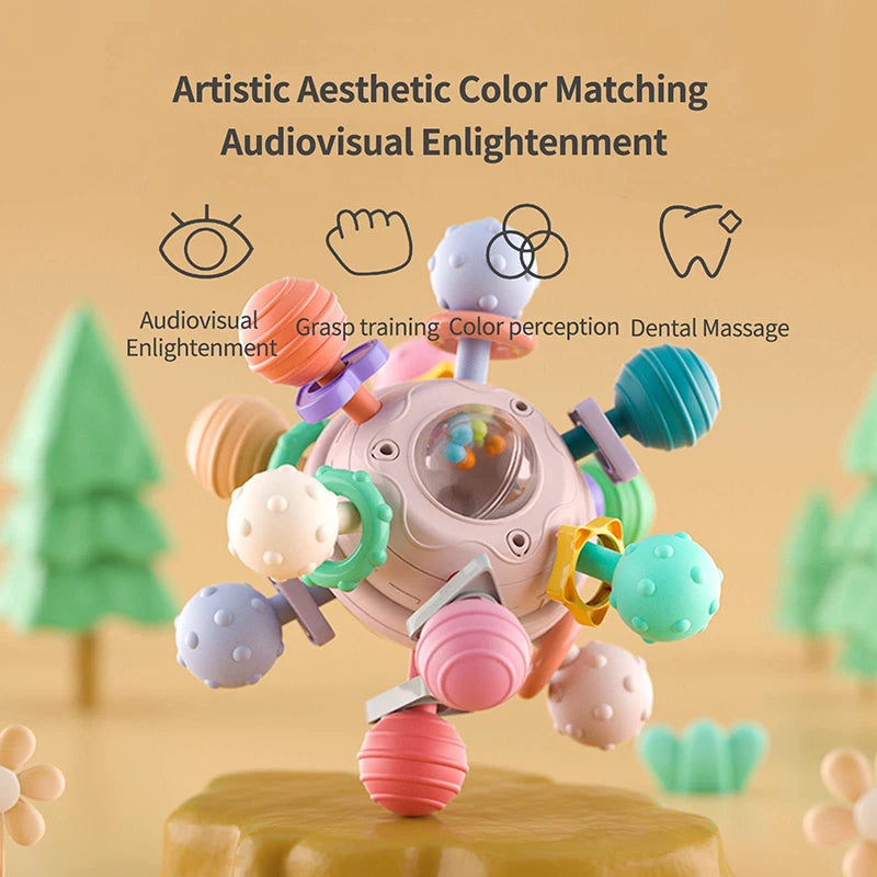 Montessori Baby Teething Toys Sensory Chew Teething Ball Rattle Grasping Activities Babies Toys for 0-18 Months Girls Boys Gifts