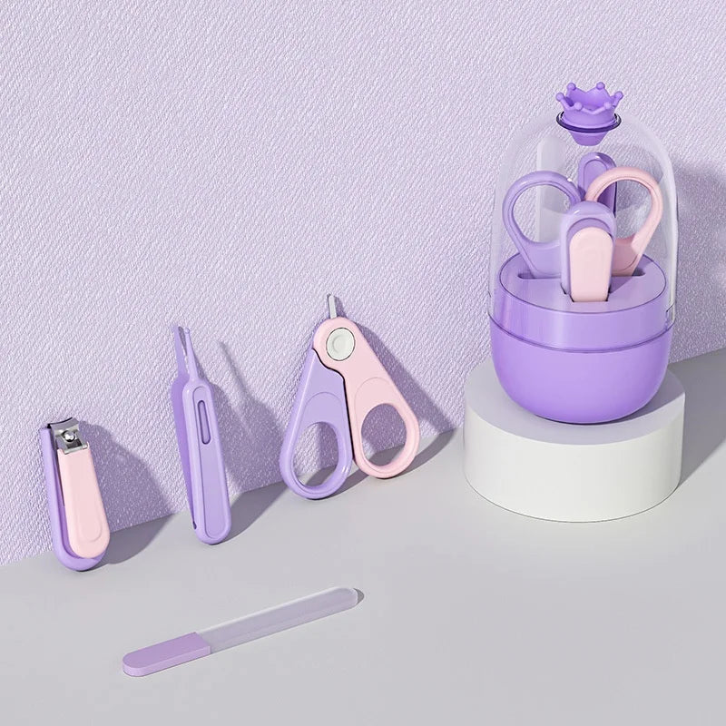 Baby Nail Kit, 4-in-1 Baby Nail Care Set with Cute Case, Baby Nail Clippers, Scissors, Nail File & Tweezers, Baby Manicure Kit