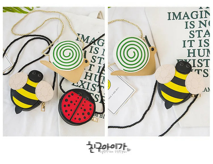 Cartoon Cute Kids Mini Bags for Toddler Bee / Ladybug / Snail Crossbody Bag Adorable Baby Children's Small Handbags Gift