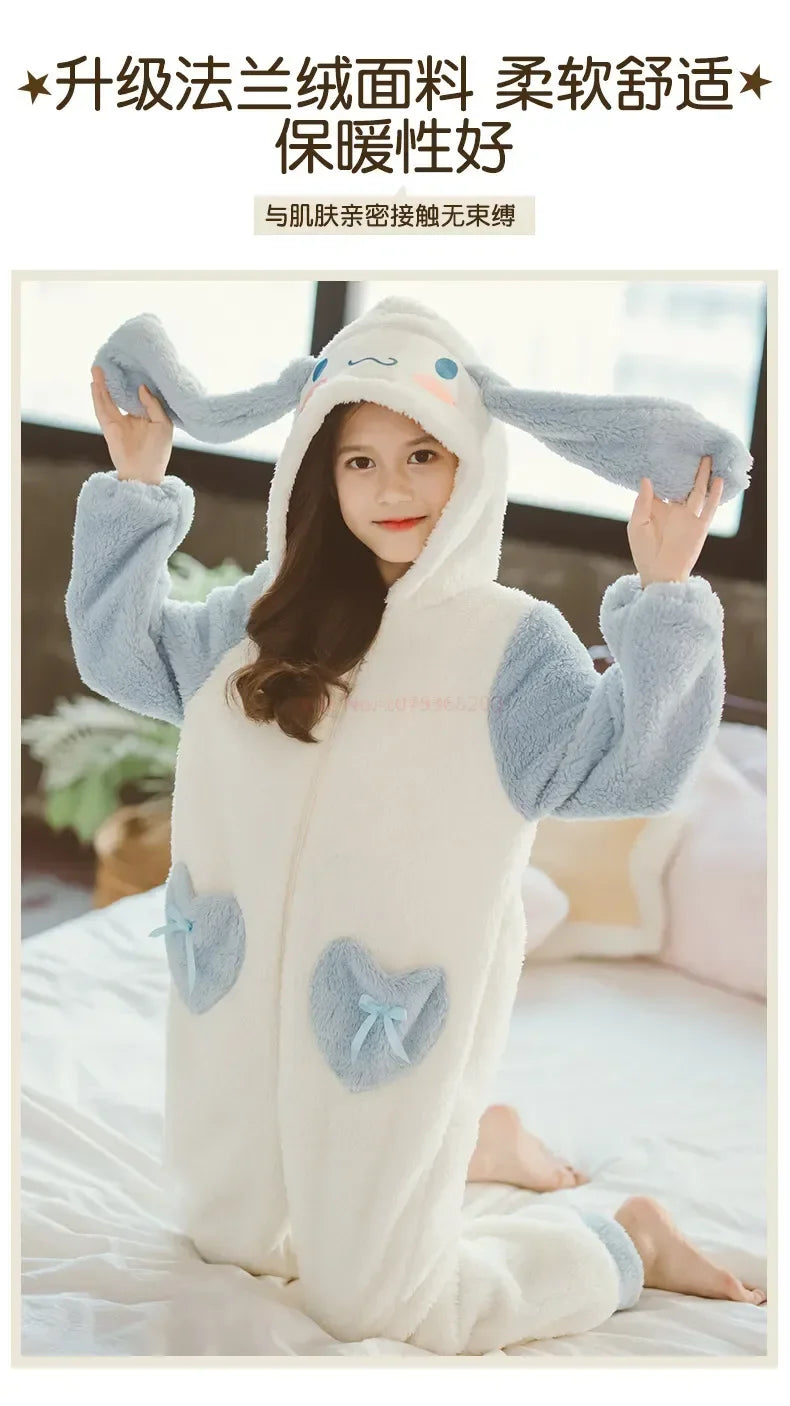 Sanrioed Plush Anime Cinnamoroll Winter Flannel Kids Rompers Girl Boy Toddler Jumpsuit Infant Clothes Pyjamas Kid Overalls Gift