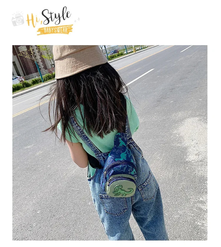 Kids Waist Bags Cartoon Dinosaur Print Outdoor Travel High Capacity Crossbody Zipper Bag Girl Boy Gift Children Chest Pouch Pack