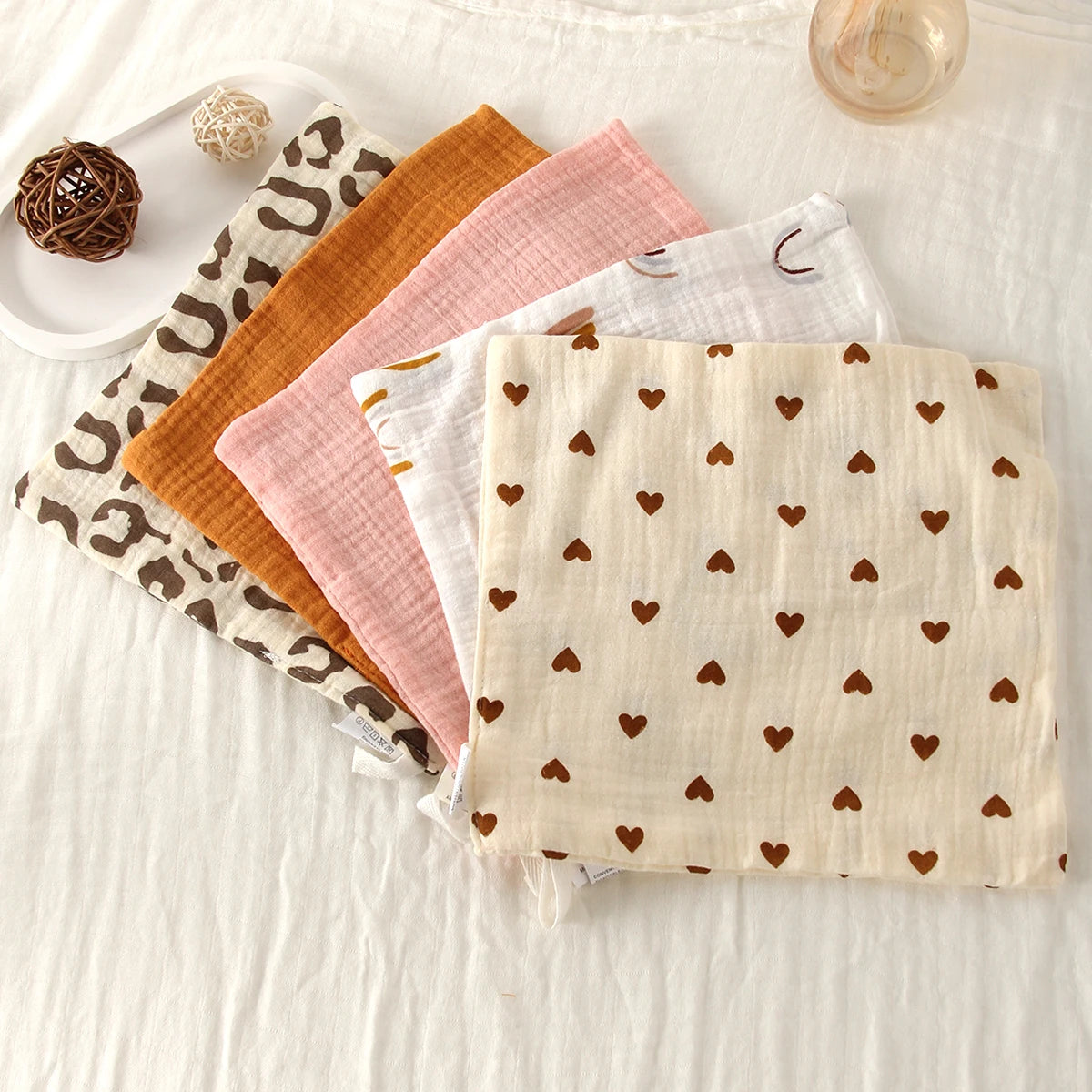 5Pcs Baby Cotton Washcloth Newborn Burp Cloth Square Towels 6-Layer Pure Cotton Soft Absorbent Gauze Cotton Baby Towels