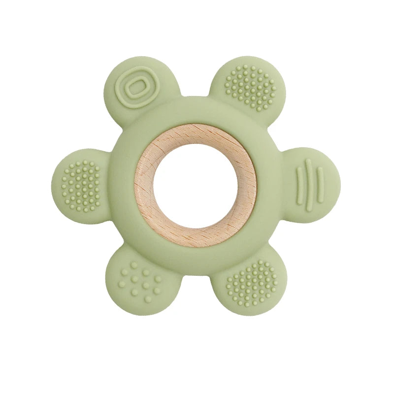 new Baby rudder shape silicone teether Food Grade Safe Teether with wooden ring Toy Teething gift