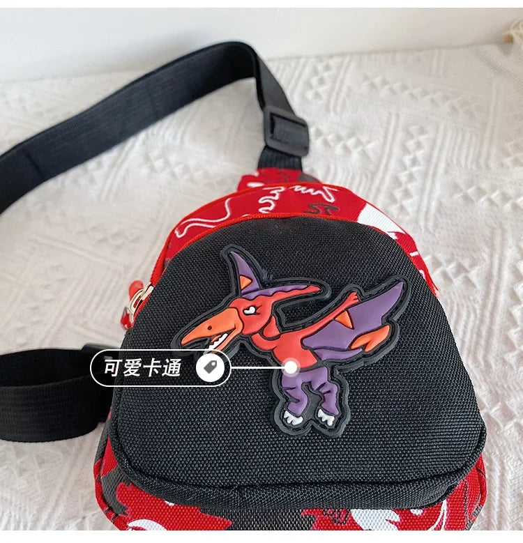 Kids Waist Bags Cartoon Dinosaur Print Outdoor Travel High Capacity Crossbody Zipper Bag Girl Boy Gift Children Chest Pouch Pack
