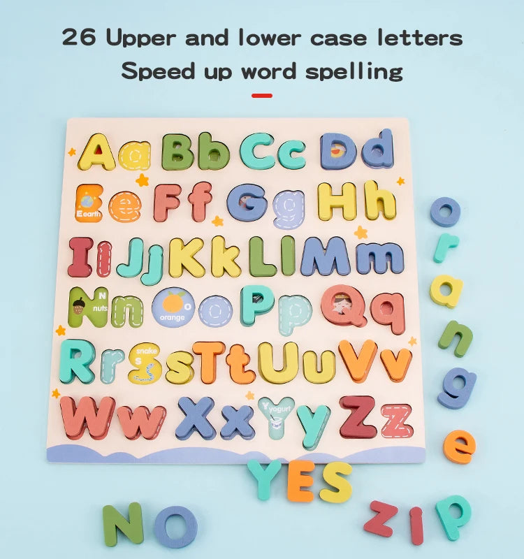 Wooden Educational Abc Puzzle Upper Case and Lower Case Letters for Birthday Gifts Boys Girls Family Game Children Preschoolers
