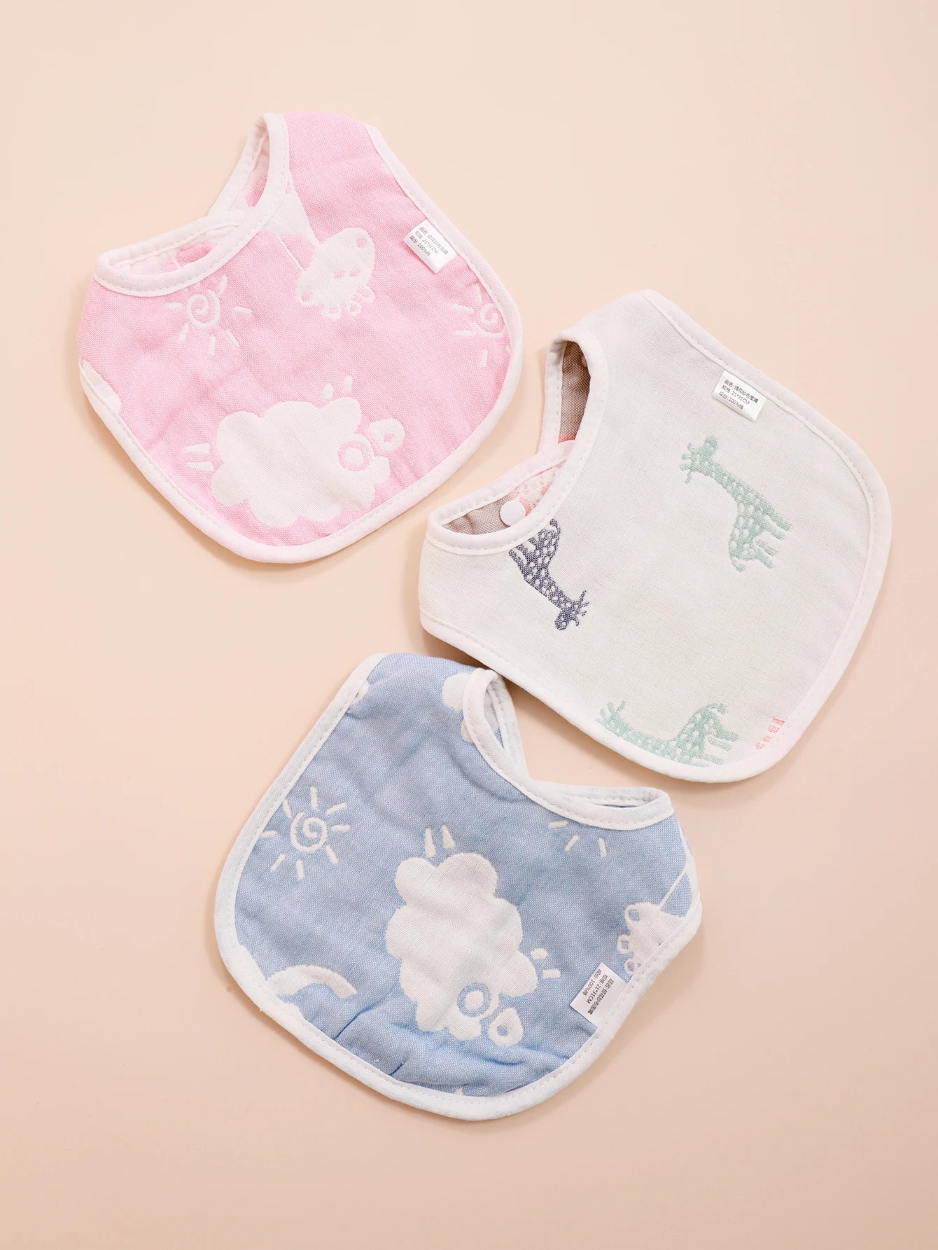3pcs Baby Bibs U Shape Absorbent Soft Cotton Bib Soft Comfortable Toddler Feeding Eating Burpcloths Waterproof Saliva Towel