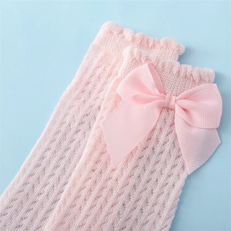 1/3Pairs Baby Girl Socks Toddler Big Bow Cotton Summer Mesh Infant Knee Socks Newborn Long Princess Socks For Girls 0-24Month