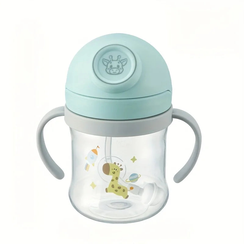 250ml/8oz Cute Cartoon Straw Cup with Handle, Gravity Ball, Sippy Cup, Perfect Water Bottle Gift for Outdoor Daily Use
