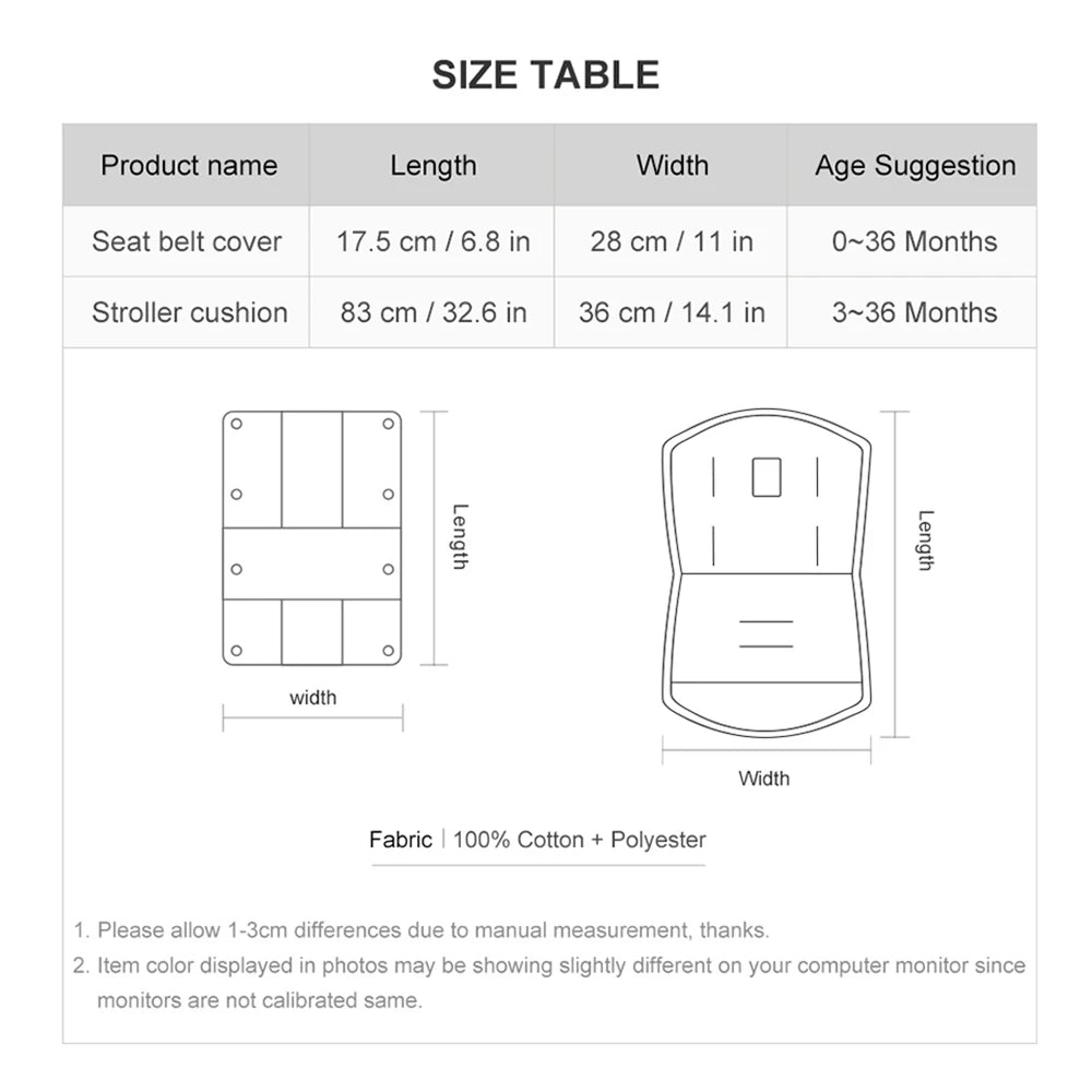 Stroller Cushion & Seat Belt Cover 2Pcs/Set Universal Baby Pram Seat Pad Soft Kids Pushchair Car Mat Stroller Accessories