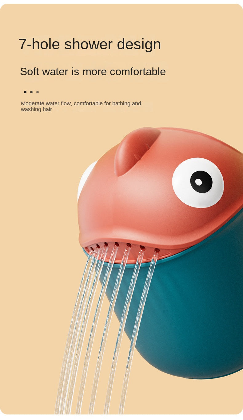 Baby Bath Shower Head Rinse Cup Cartoon Shark Cute Shower Washing Bathroom Accessories Bathing Toys for 0-6 Years Old Baby