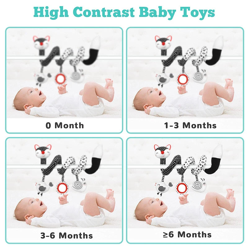 Car Seat Toys for Babies Rattle Mirror Crinkle Squeaky Carseat Stroller Toys 0-6 Months Developmental Newborn Baby Girl Gifts