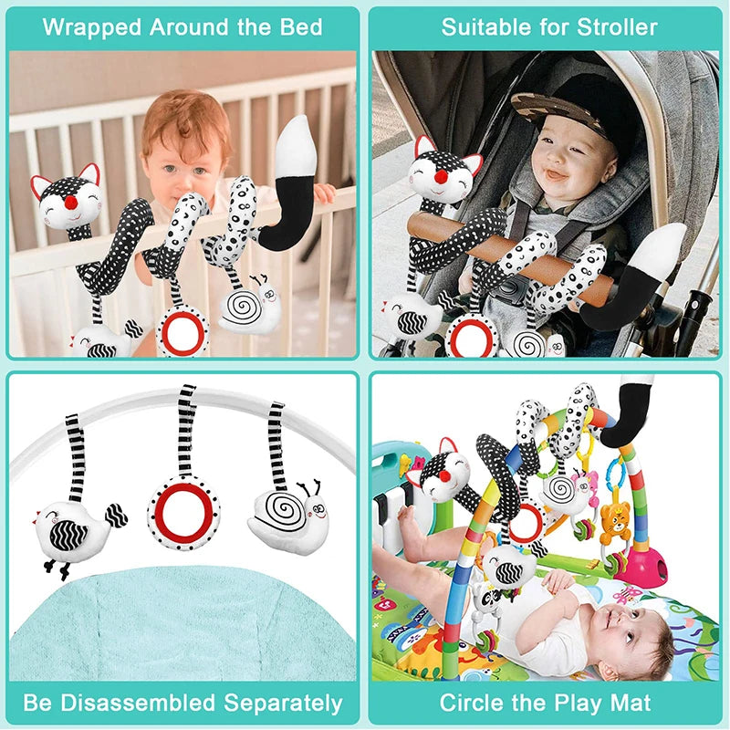 Car Seat Toys for Babies Rattle Mirror Crinkle Squeaky Carseat Stroller Toys 0-6 Months Developmental Newborn Baby Girl Gifts