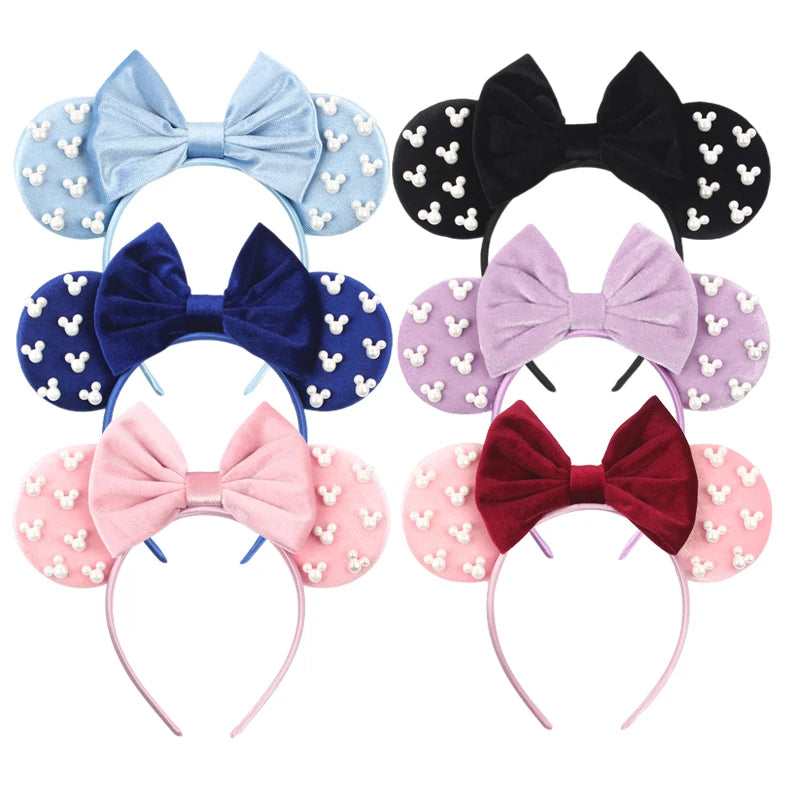 Disney Mickey 3.3"Velvet Ears Headband For Girls Soft Bow Hairband Halloween Festival Party Christmas DIY Hair Accessories