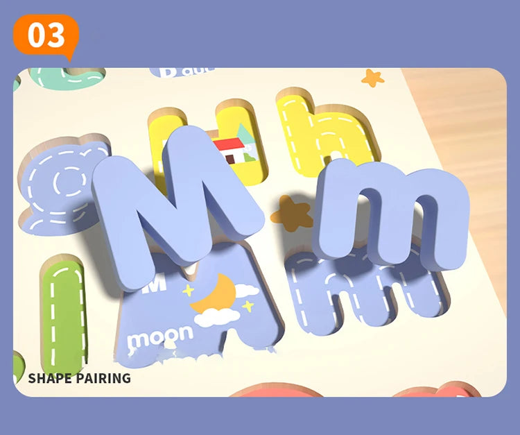Wooden Educational Abc Puzzle Upper Case and Lower Case Letters for Birthday Gifts Boys Girls Family Game Children Preschoolers