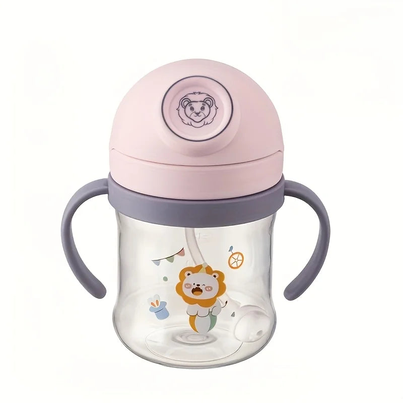 250ml/8oz Cute Cartoon Straw Cup with Handle, Gravity Ball, Sippy Cup, Perfect Water Bottle Gift for Outdoor Daily Use