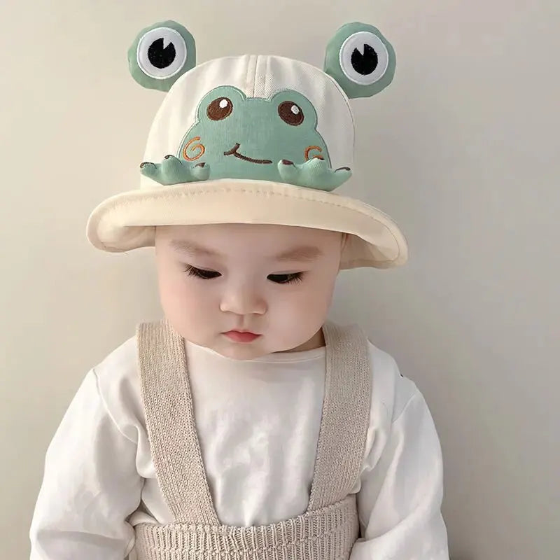 Cartoon Frog Baby Bucket Hat Breathable Soft Cotton Infant Boys Girls Fisherman Cap Outdoor Travel Toddler Sun Hats