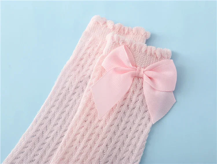 1/3Pairs Baby Girl Socks Toddler Big Bow Cotton Summer Mesh Infant Knee Socks Newborn Long Princess Socks For Girls 0-24Month