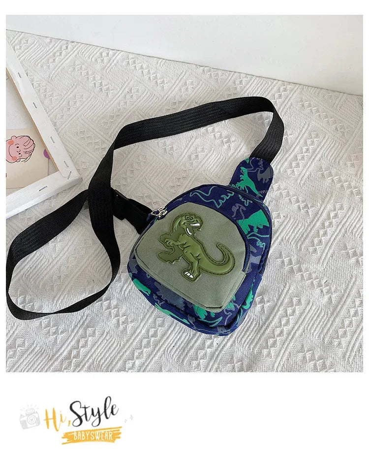 Kids Waist Bags Cartoon Dinosaur Print Outdoor Travel High Capacity Crossbody Zipper Bag Girl Boy Gift Children Chest Pouch Pack