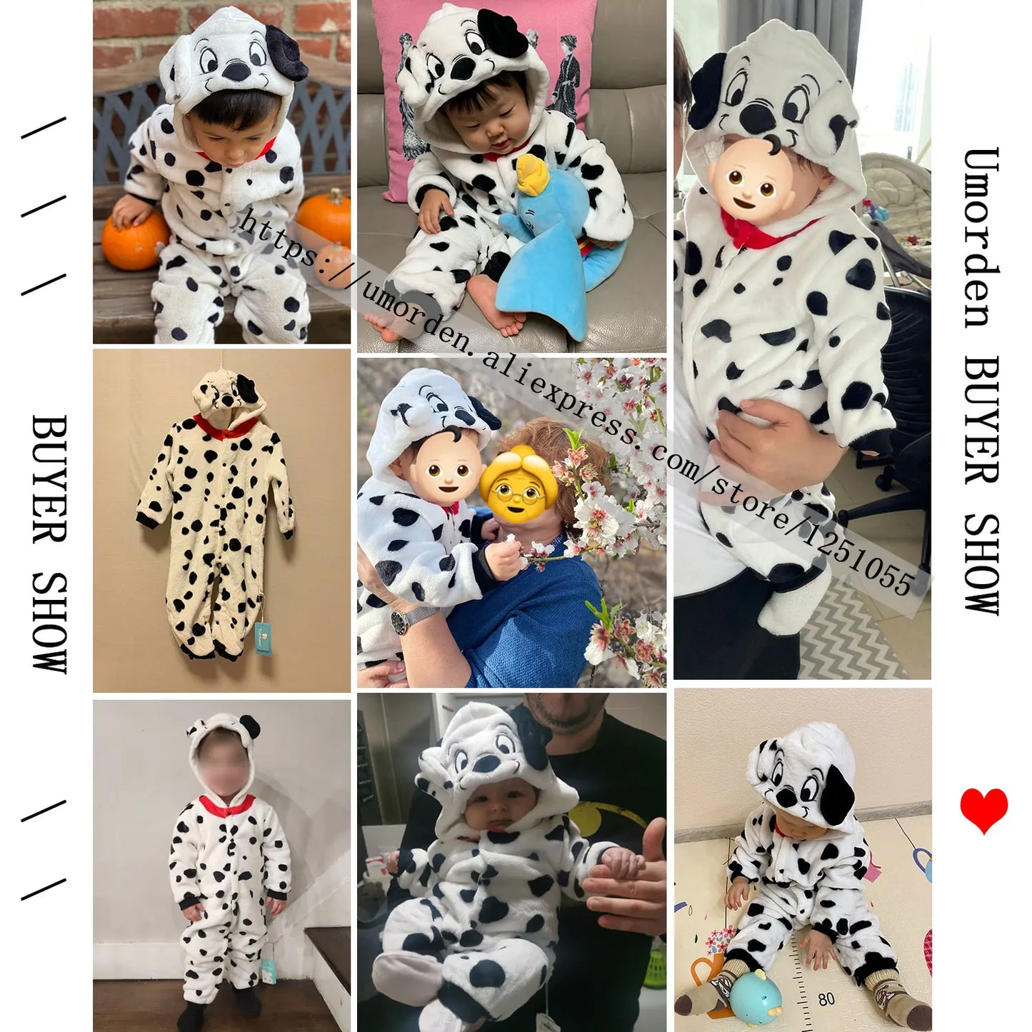 Umorden Baby Dalmatians Spotty Dog Costume Kigurumi Cartoon Animal Rompers Infant Toddler Jumpsuit Flannel Halloween Fancy Dress