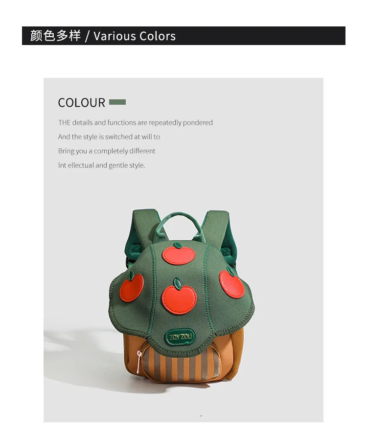 Kid Backpack Cute Mushroom Apple Kindergarten Cartoon Pink Mini Travel Bag Schoolbag Preschool Gift for Toddler Girl Boy 3-6