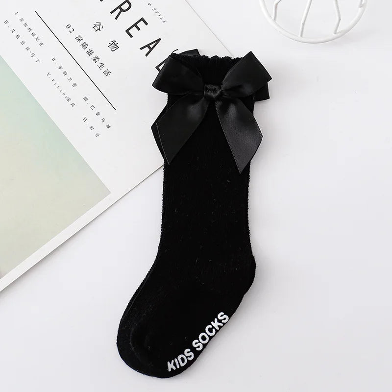 Red Bow Tie Knee High Tube Socks Girls' Christmas Stockings Infants Toddlers Soft Cotton Children Non Slip Floor Socks Baby Gift