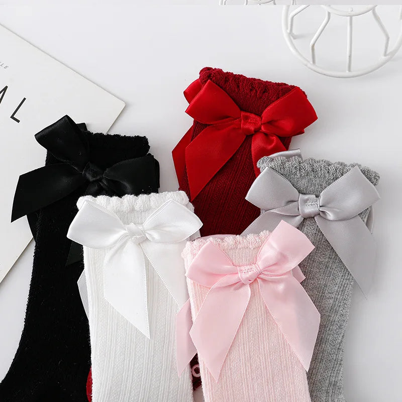 Red Bow Tie Knee High Tube Socks Girls' Christmas Stockings Infants Toddlers Soft Cotton Children Non Slip Floor Socks Baby Gift
