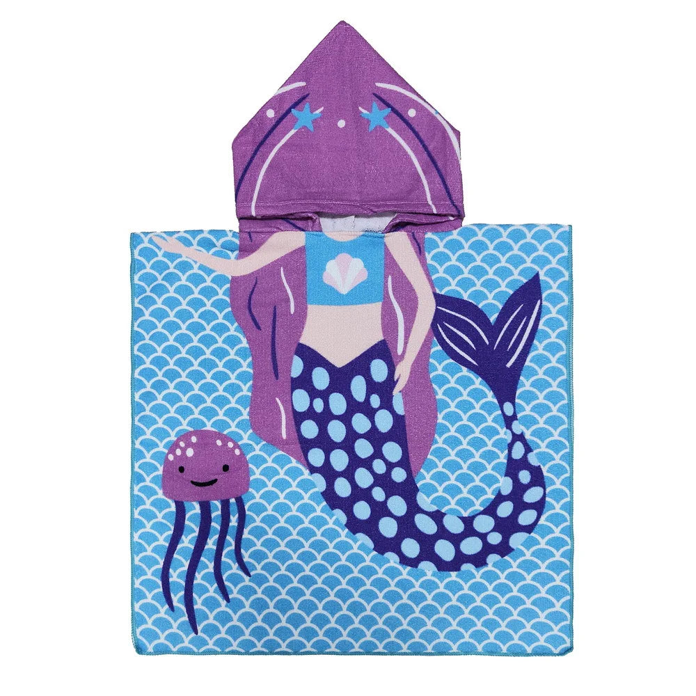 80-130cm Kids Hooded Bath Beach Poncho Towels Baby Quick Dry Bathrobe Child Cartoon Poncho Towels Microfiber Swim Cover-ups