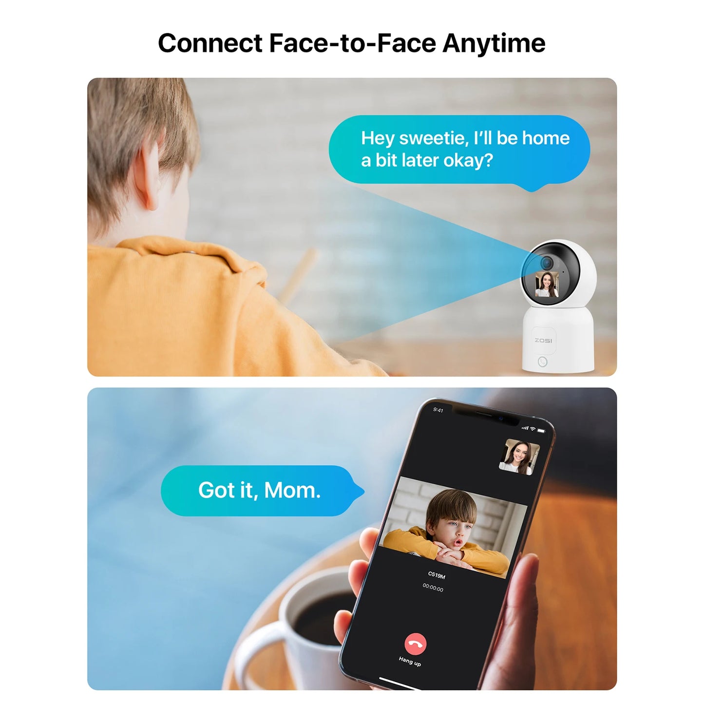 ZOSI C519M 4MP HD Indoor Baby Monitor 1.44 Inch Screen 2.4G/5G WiFi Video Call Auto Tracking Wireless IP Smart Surveillance Cam