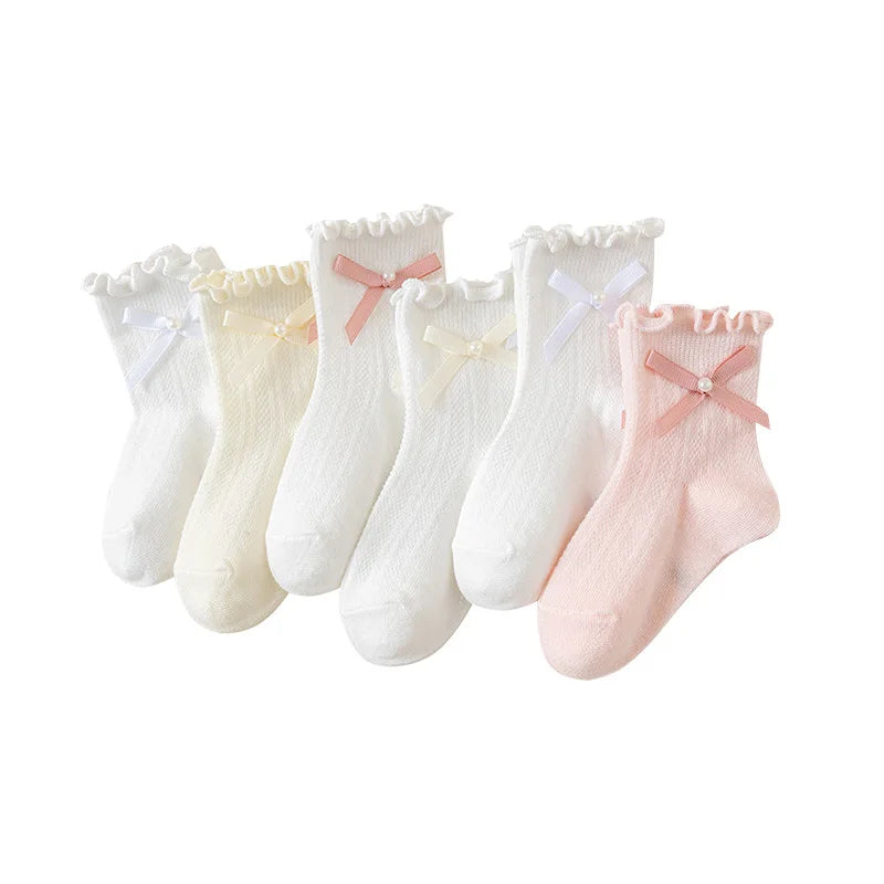 3 Pairs/lot Kids Socks Bowknot Princess Spring Summer Cotton Girls Socks Cute Children Baby Little Girl Clothing Accessories
