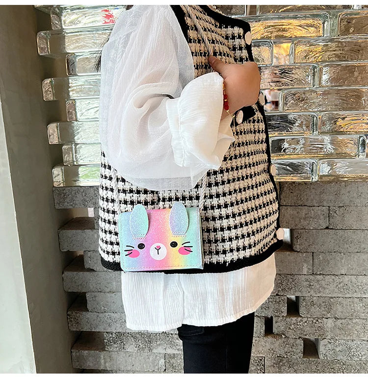 Mini Crossbody Bag for Children Cute Cartoon Cat Baby Girls Shoulder Bags PU Leather Boys Kids Small Coin Purse Handbags Wallet