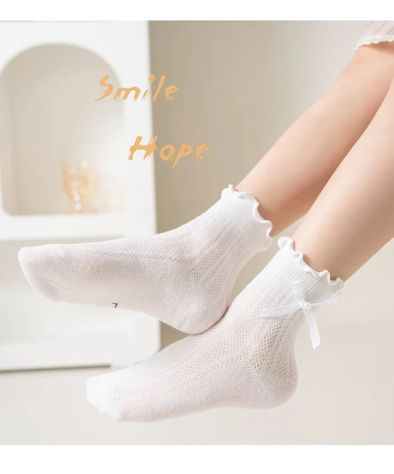 3 Pairs/lot Kids Socks Bowknot Princess Spring Summer Cotton Girls Socks Cute Children Baby Little Girl Clothing Accessories