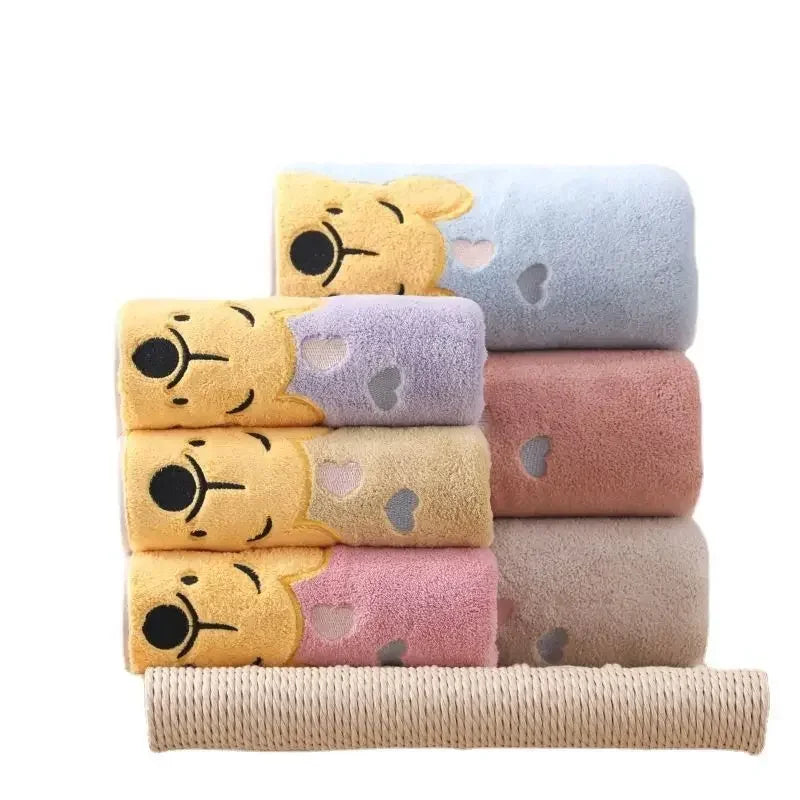 35x75cm/70x140cm Winnie Bear Towel Bath Towel Soft and Absorbent Coral Velvet Towel Home Wash Towel Children's Cartoon Bath Towe